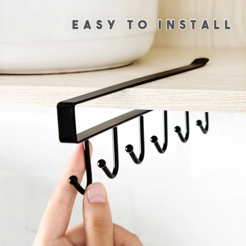 

Under-Cabinet Hanger Rack with 6 Hooks Kitchen Cupboard Storage Shelf Hook CLH@8