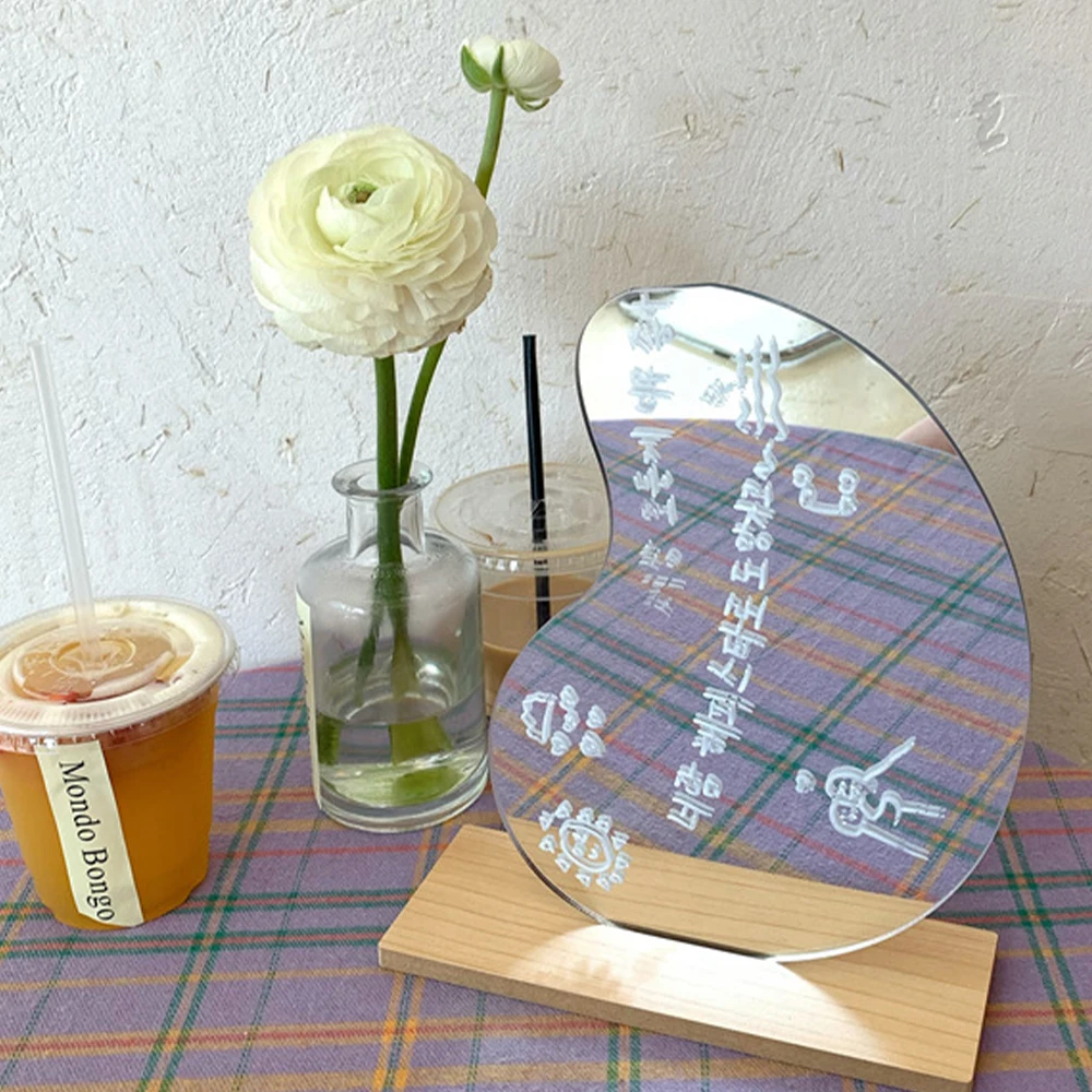 

Korean style Makeup Mirror Ins Irregular Acrylic Decorative Mirror Wooden Base Cosmetic de maquillaje Beauty Tools Dropshipping