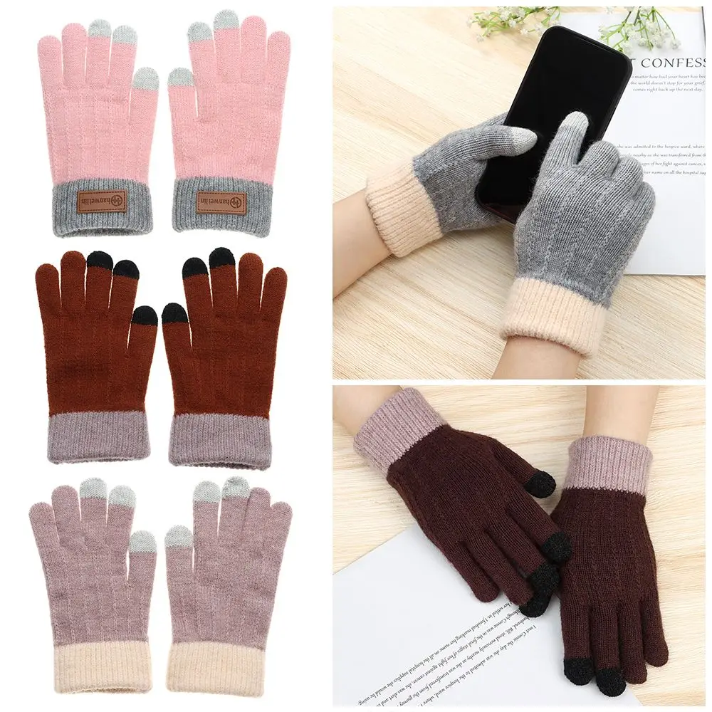 

Women's Knitted Winter Gloves Cashmere Knitted Women Autumn Winter Warm Thick Gloves Touch Screen Skiing Gloves