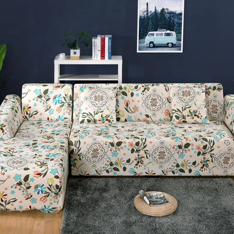 Sofa-slipcover плотная обертка все включено скольжению секционный эластичный Полный угловой диван крышка l-образный диван 1/2/3/4 местный 1 шт - Цвет: blue flowers
