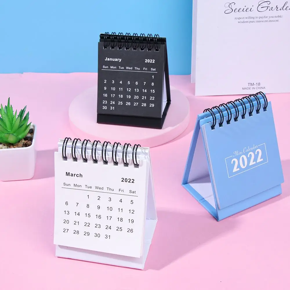 

2022 Solid Color Series Mini Desk Calendar DIY Portable Desktop Calendars To Do List Daily Schedule Planner Office Supplies