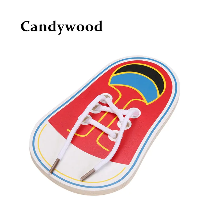 Candywood детские развивающие деревянные туфли для малышей на шнуровке Обучающие
