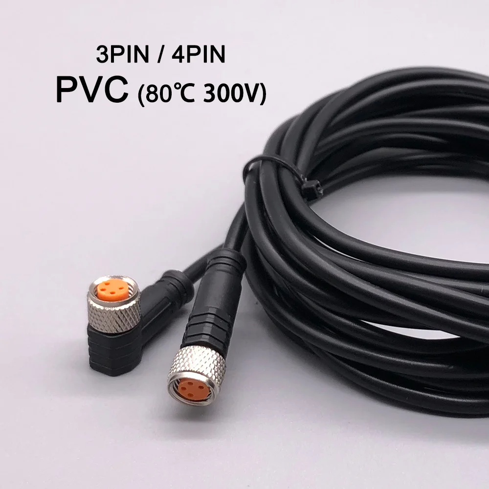 

M8 3 4 pins PVC LED sensor cable connector Type A 2m Screw connect Cloweit