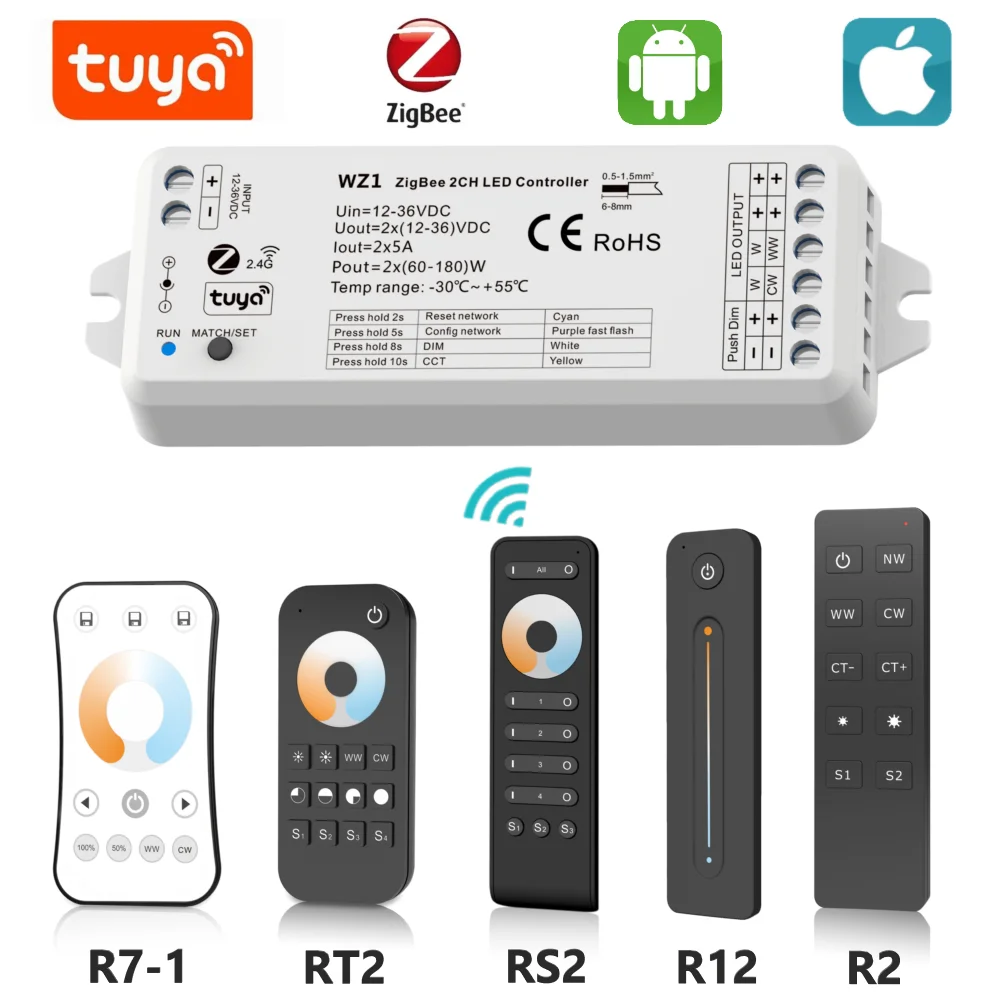 

Умный регулятор яркости светодиодных лент Tuya Zigbee, устройство для управления одним цветом, 12 В постоянного тока, 24 В, CCT, управление голосом че...