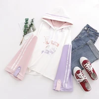 harajuku kawaii teengirl hoodies cute cat cartoon women sweetshirts hoody sweatshirt mori vintage striped fashion sweet clothes