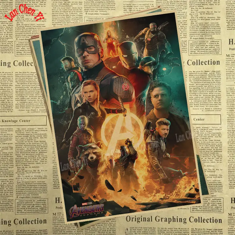 Многоцветный Marvel Фильм Мстители: эндшпиль крафт-бумага плакат художественный напечатанный номер живопись наклейки на стену - Цвет: Многоцветный