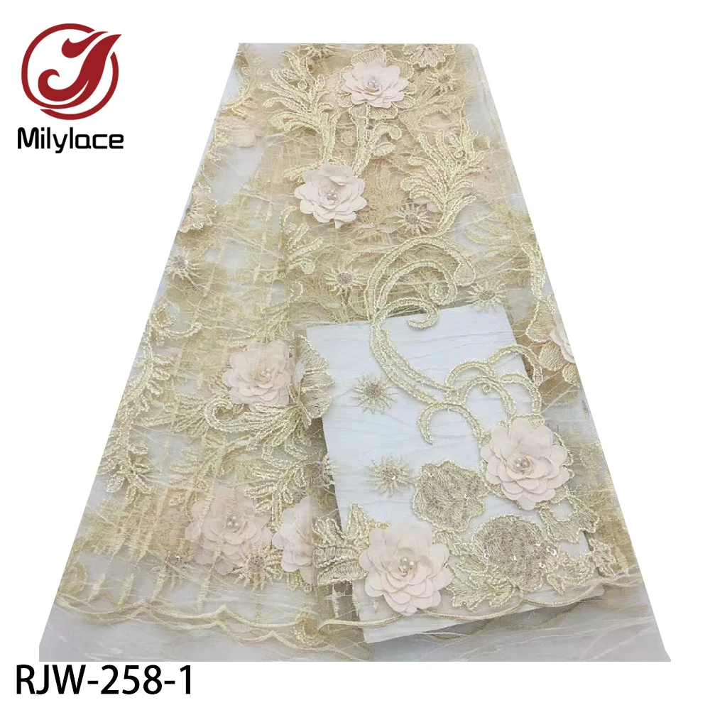 

African Lace Fabric 2020 High Quality 3D Flowers Tulle Lace Fabric French Net Lace Fabric for Eveing Party RJW-258