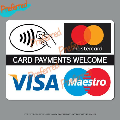 

Contactless Card Payments Sticker Credit Card Taxi Shop VISA Mastercard for Cup, Laptop, Glass Door Logo or Car Sticker Decal