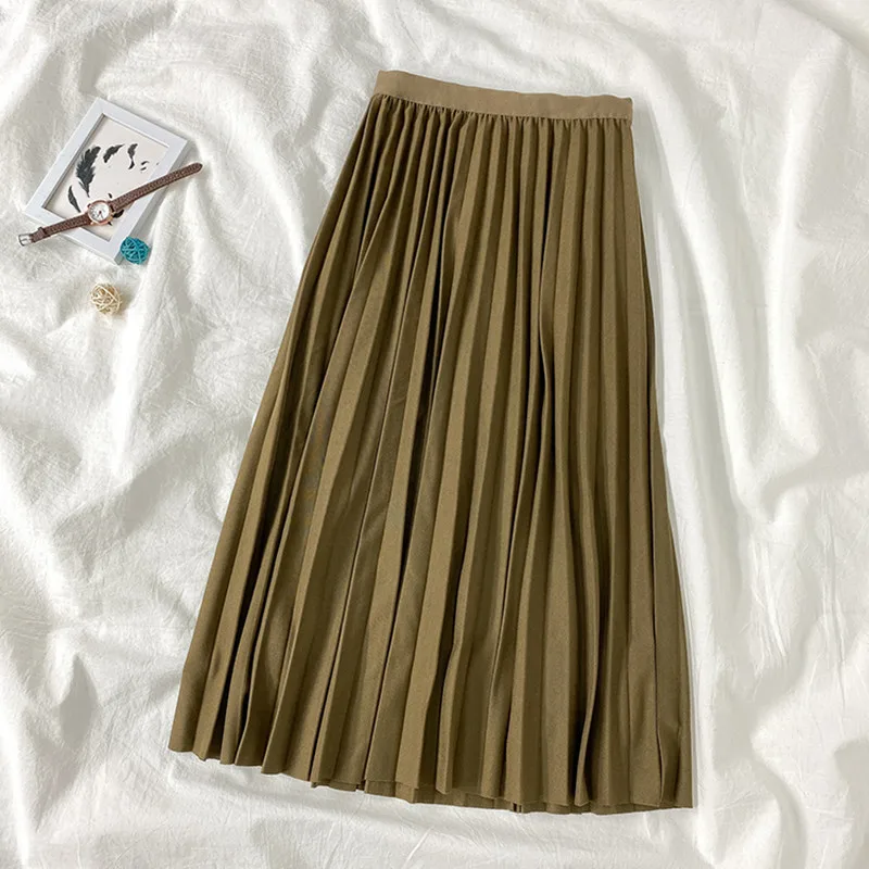 

High Waist Black Pleated Skirts Women Spring Autumn Korean Fashion Elegant Ladies A-Line Midi Long Skirts School Girl Wear Jupe