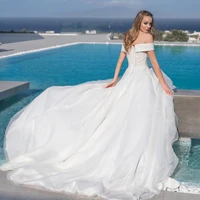 simple a line beach wedding dress 2021 boho off the shoulder backless lace appliques princess bridal dresses vestido de novia