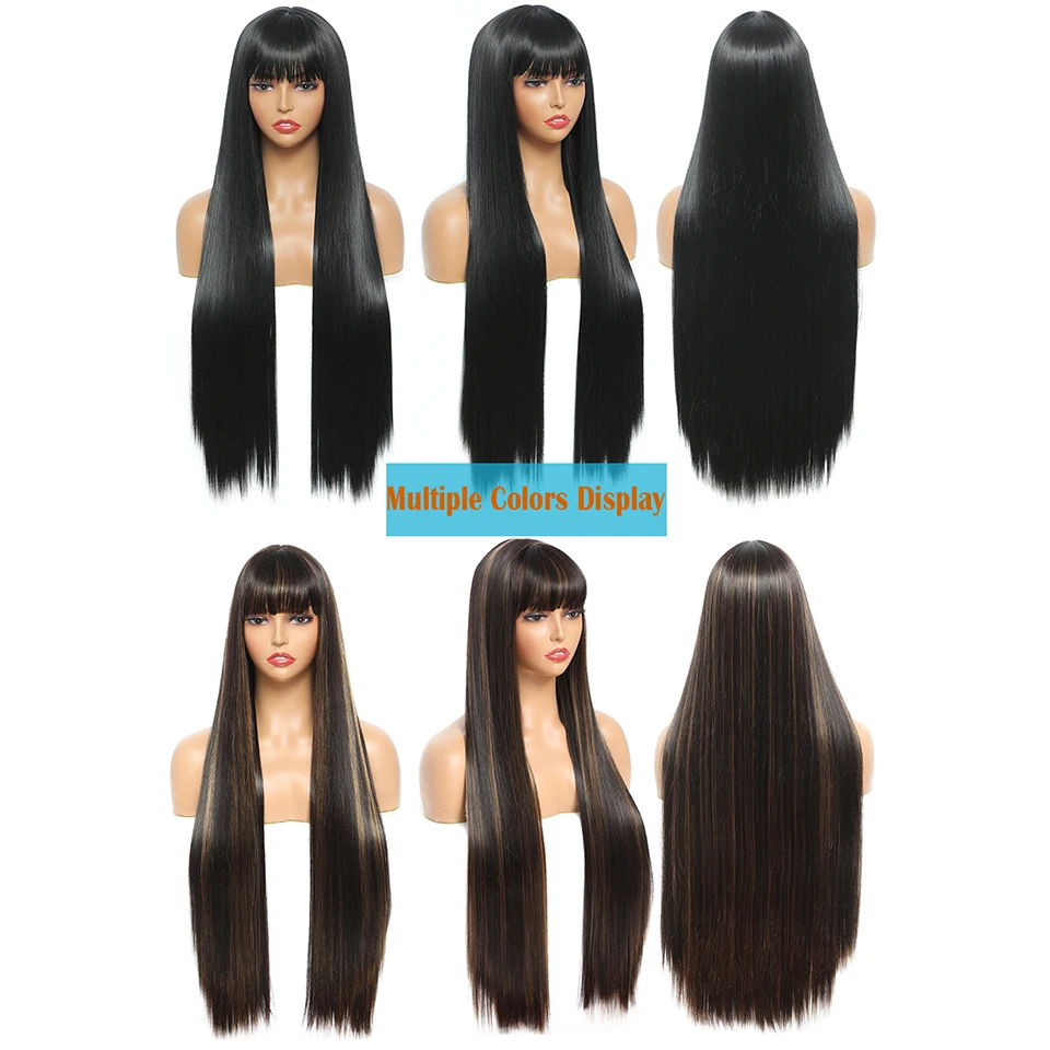 Парик 80 см супердлинные прямые парики блонд синтетические с челкой для женщин