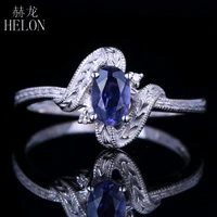 HELON Solid 14K Wihte Gold Flawless Oval 4x6mm Genuine Cordierite  Diamonds Ring Women Engagement Vintage Antique Fine Jewelry