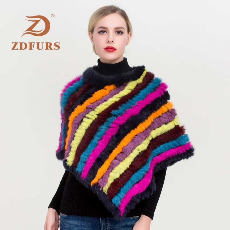 ZDFURS * зимняя горячая Распродажа Вязаное пончо из натурального кроличьего меха