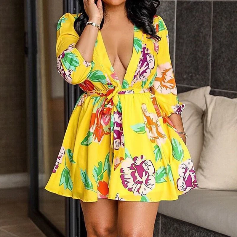 Новинка весны 2020 повседневное мини платье с глубоким v образным вырезом и