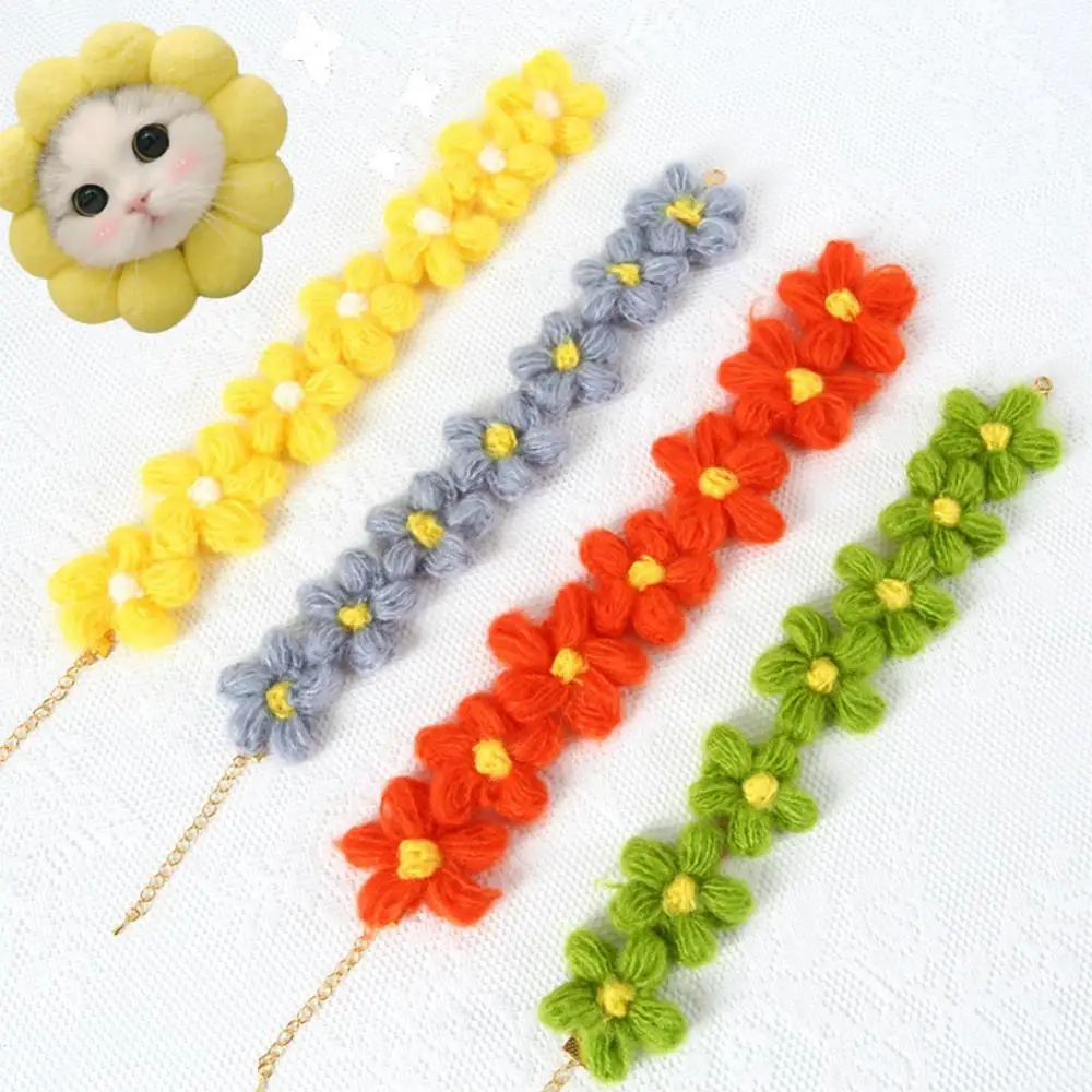 

Cat Collar with Flower Cute Knitted Kitten Collars Cute Charm Handmade Adjustable Safety for Kitty Pets Cats Puppy Cat Supplies
