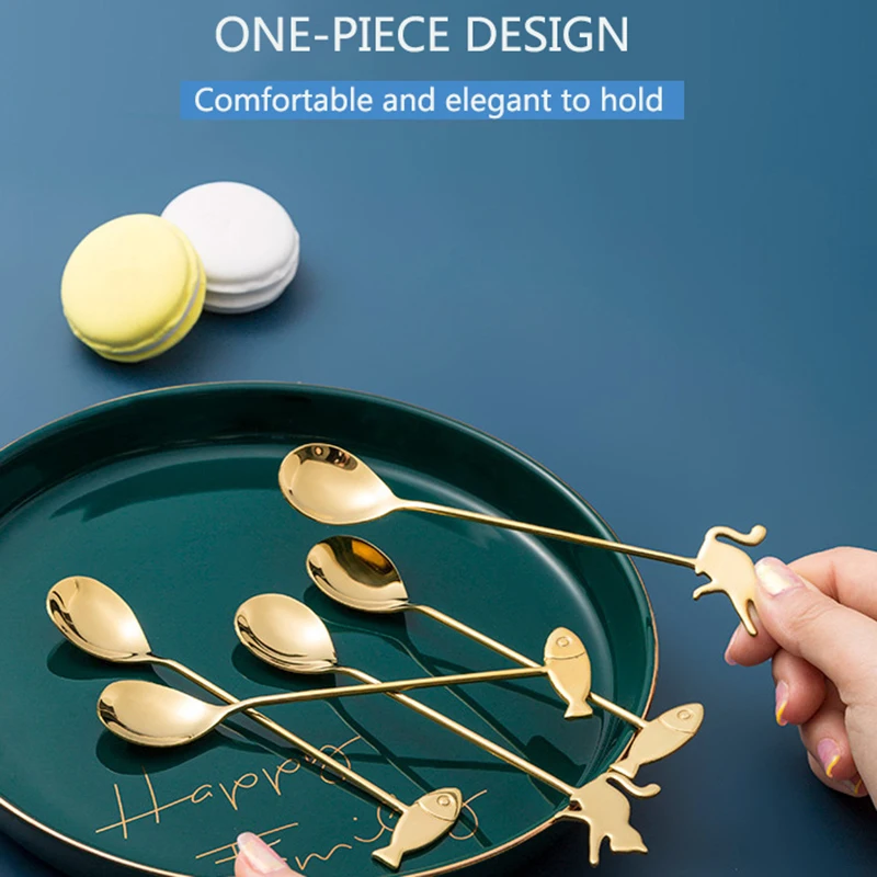 

Japanese cat fish spoon coffee stirring spoon cute dessert stainless steel milk tea spoon home kitchen coffee accessories