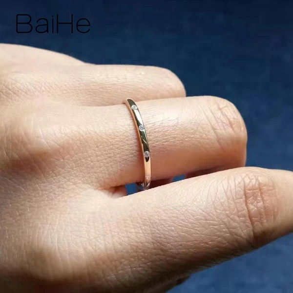 BAIHE, 14 к, желтое золото, 0.06CT, сертифицировано H/SI, круглая огранка, натуральные бриллианты, обручальное кольцо для женщин, модное, ювелирное изделие с бриллиантами, кольцо