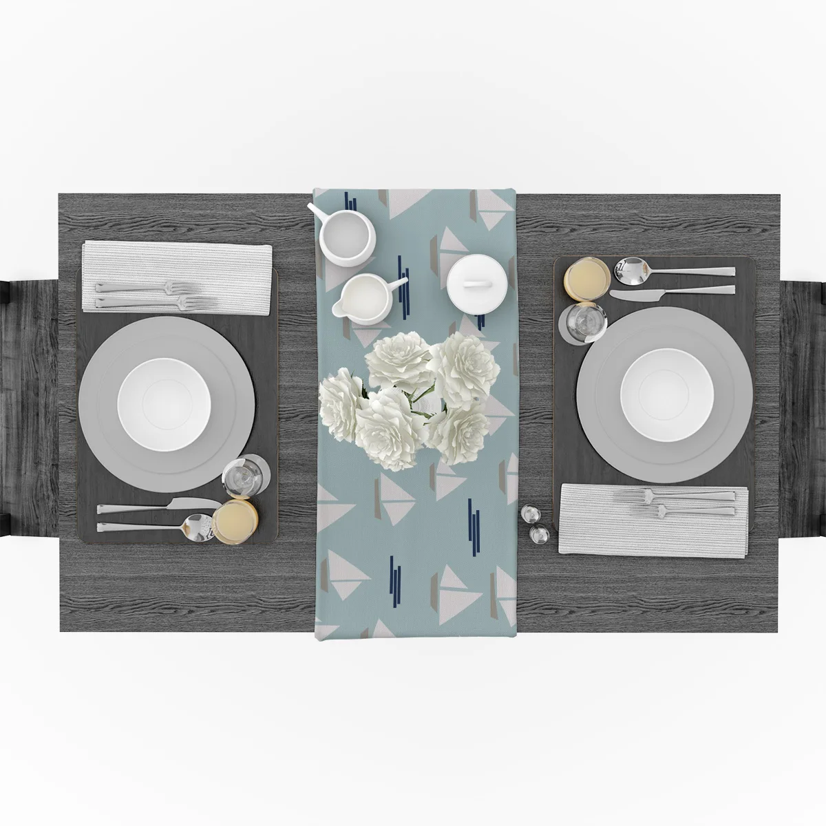 Парусная лодка голубой фон волны Настольная дорожка рождественские украшения