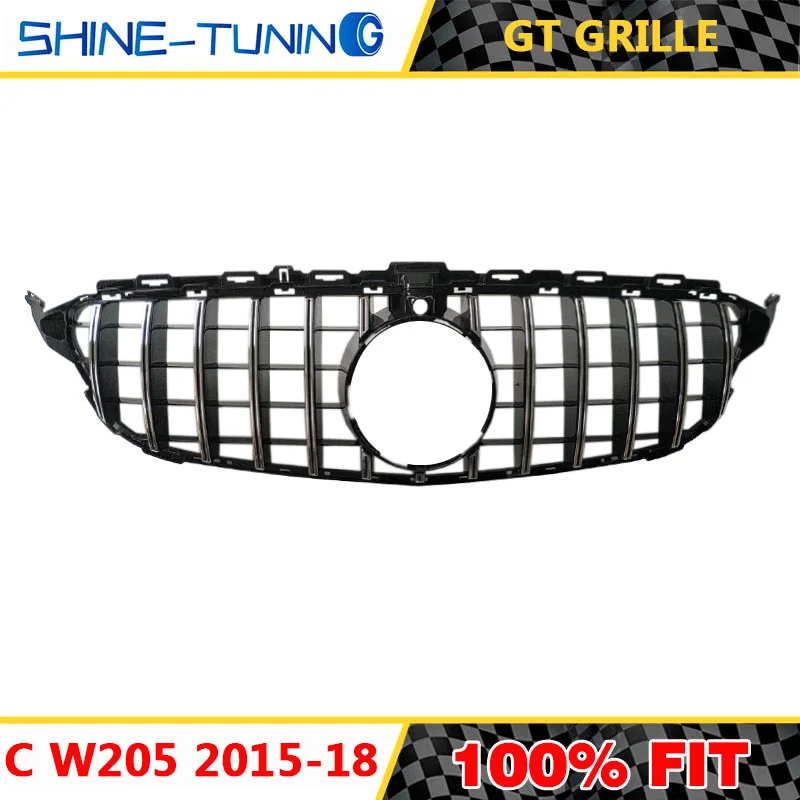 Подходит для нового C класса W205 GTR/Алмазная решетка C180 C200 C250 C300 без эмблемы- с/без камеры - Цвет: Silverwith camera 15