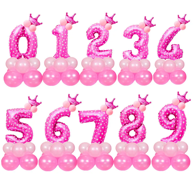 

15pcs Pink Aluminum Foil Latex Balloon Set Baby Shower Children Happy Birthday Party Decoration supplies Blue Rose Gold