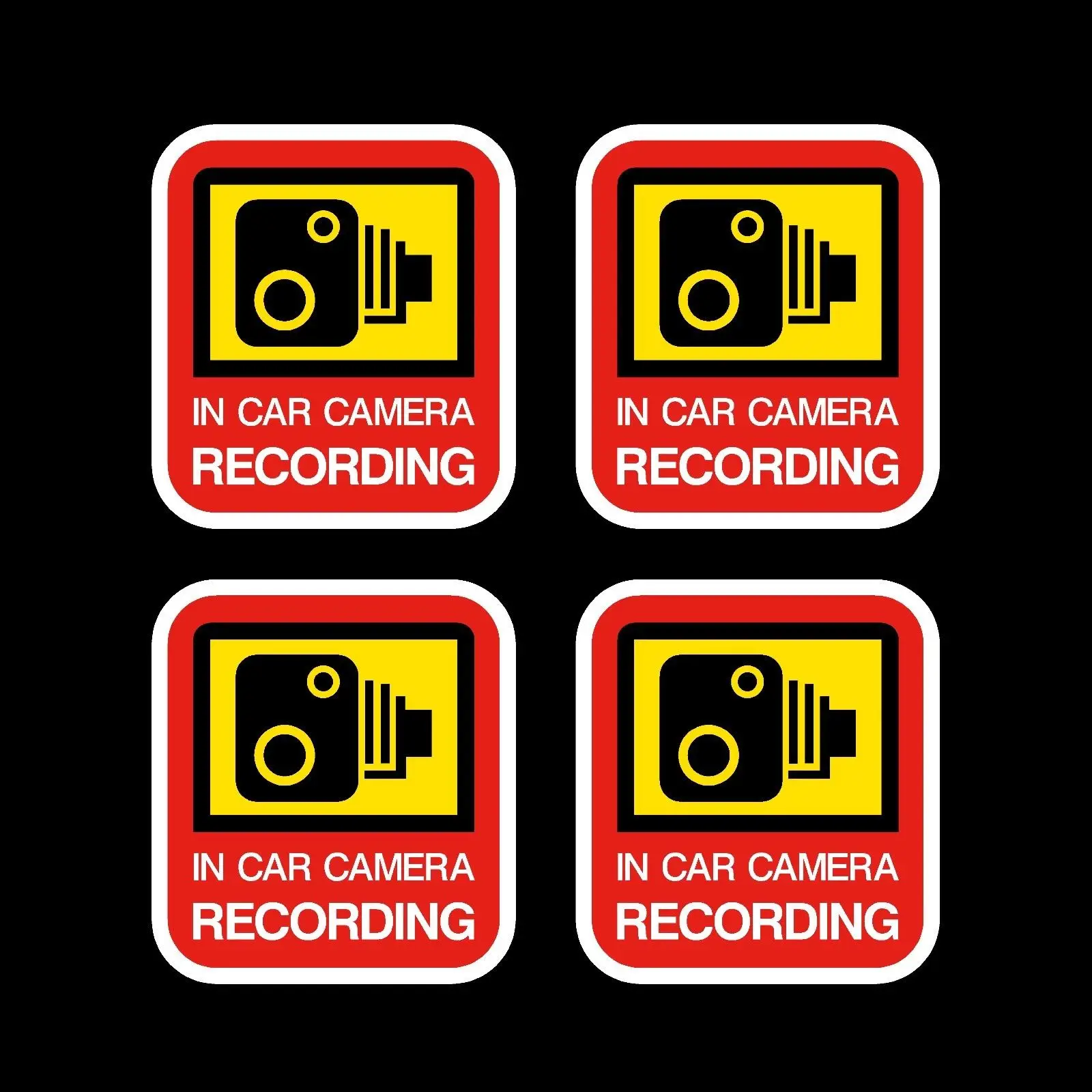 

4x CCTV In Car Camera Recording Sticker - 45x50mm - Dashcam, Video, Warning