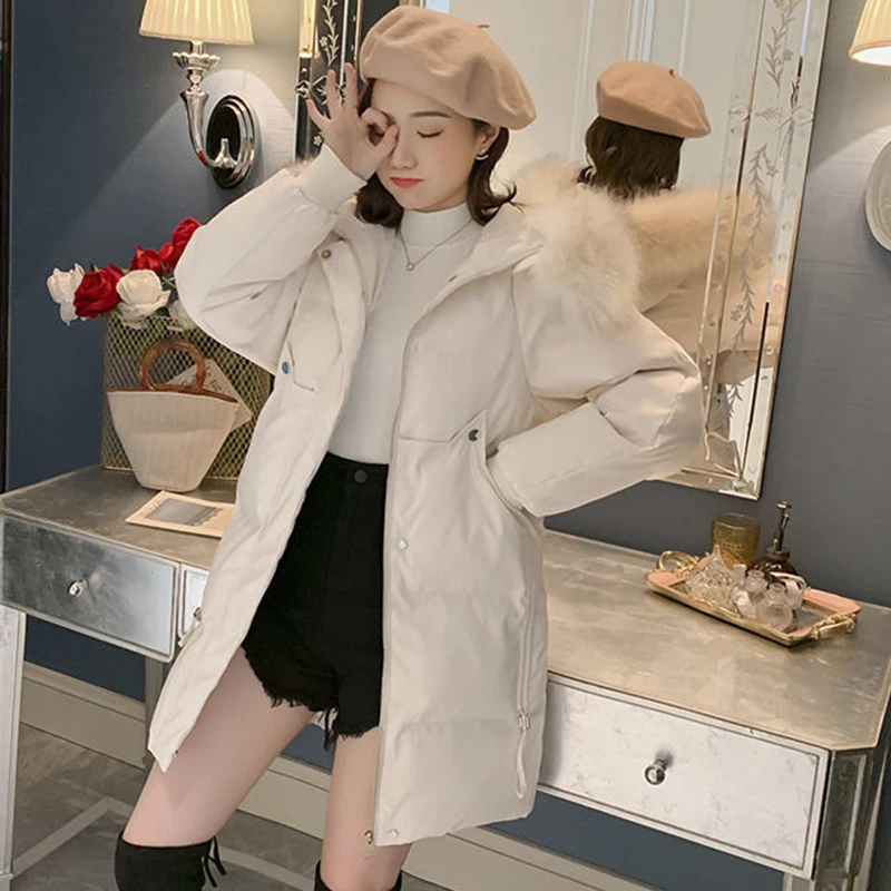 Casual Cotton Padded Coat Women Fur Collar Loose Thick Warm Jacket Women 2022 Winter Korean Fashion Mid-length Jackets Female