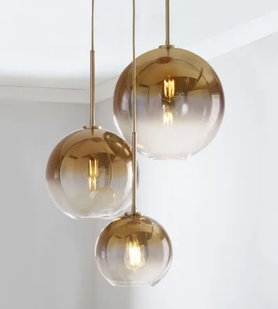 Gold color Набор из 3 LukLoy, лофт, подвесной светильник, люстры, серебро, золото, стеклянный шар, кухонный остров, современный подвесной потолочный светильник, люстра - Цвет корпуса: Gold color