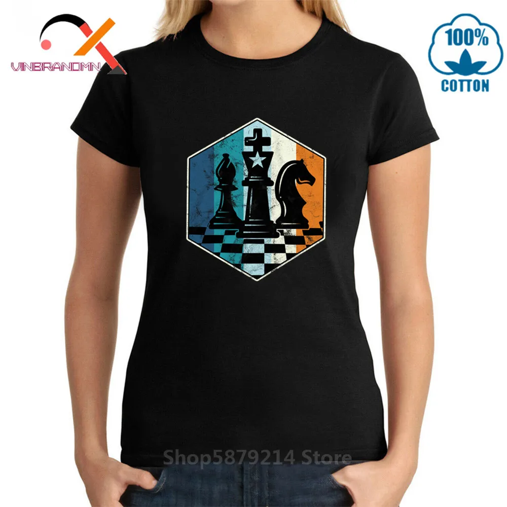 Camiseta шахматная ретро футболка Женская Винтажная для шахматных игр с эффектом