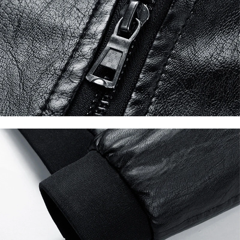 Мужская кожаная куртка однотонная осенняя из искусственной кожи большой размер