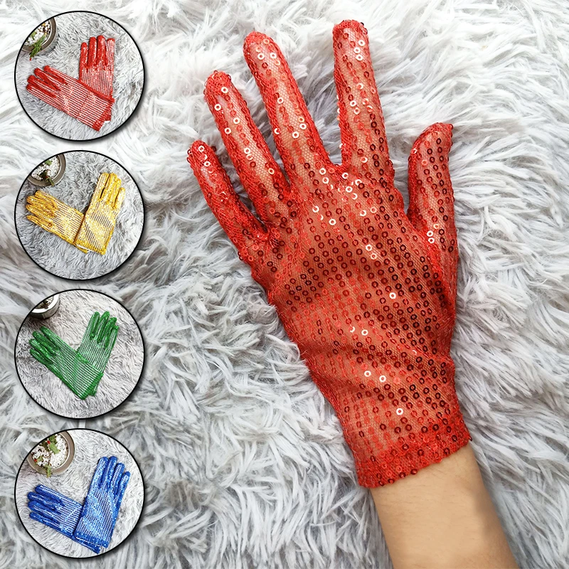 Фото Блестящие перчатки с блестками 1 пара Вечерние для костюма Стрейчевые варежки