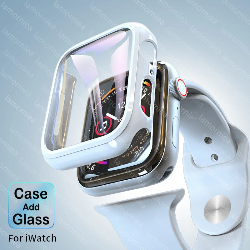 Чехол для Apple Watch Series 5 4 3 8 цветов с защитой экрана 44 мм тонкий защитный бампер