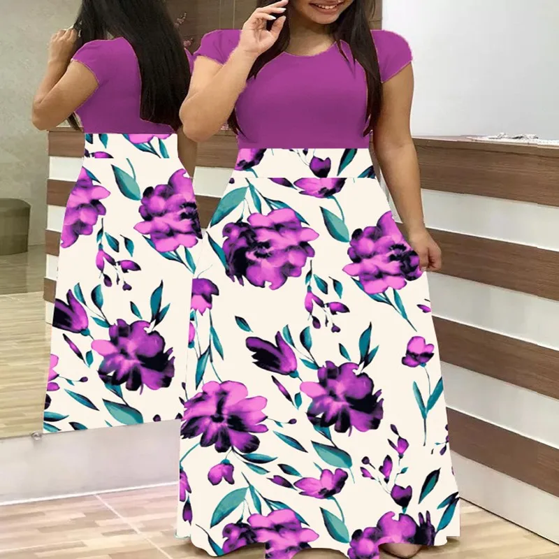 

Plus Size Women Autumn Print Stitching Flower Casual Long Party Dress 2020 Vestidos Bodycon Elegant Sexy Woman Maxi Dress Femme