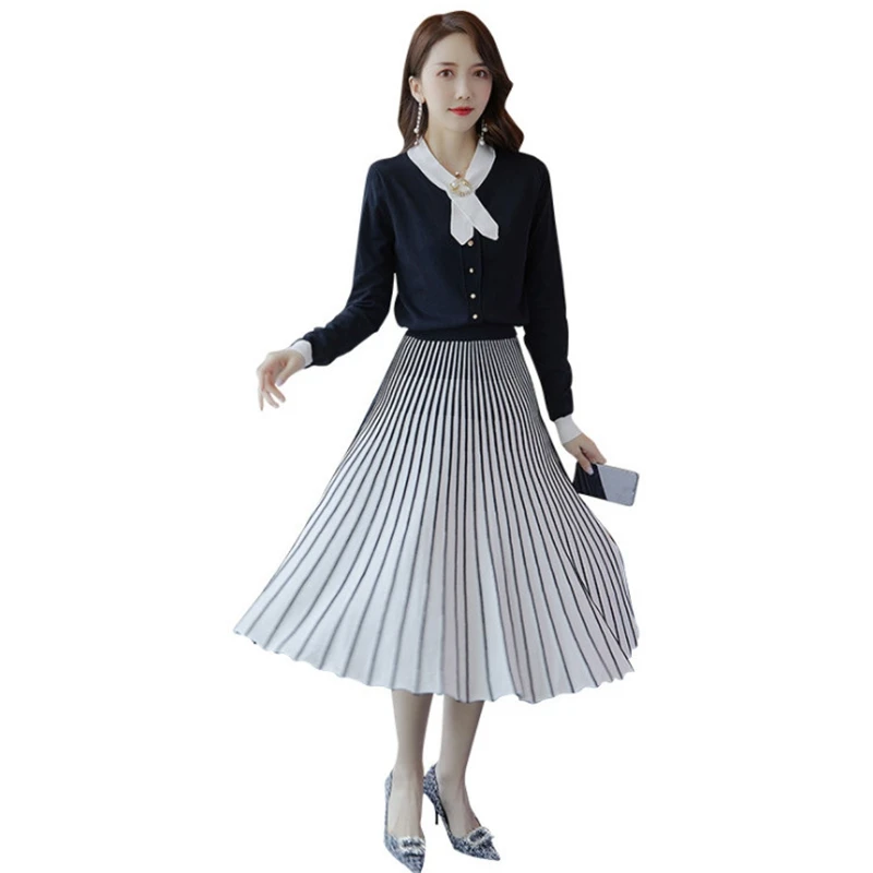 

Женское платье в полоску, офисный модный свитер, новинка, модные черно-белые костюмы, F626, для осени