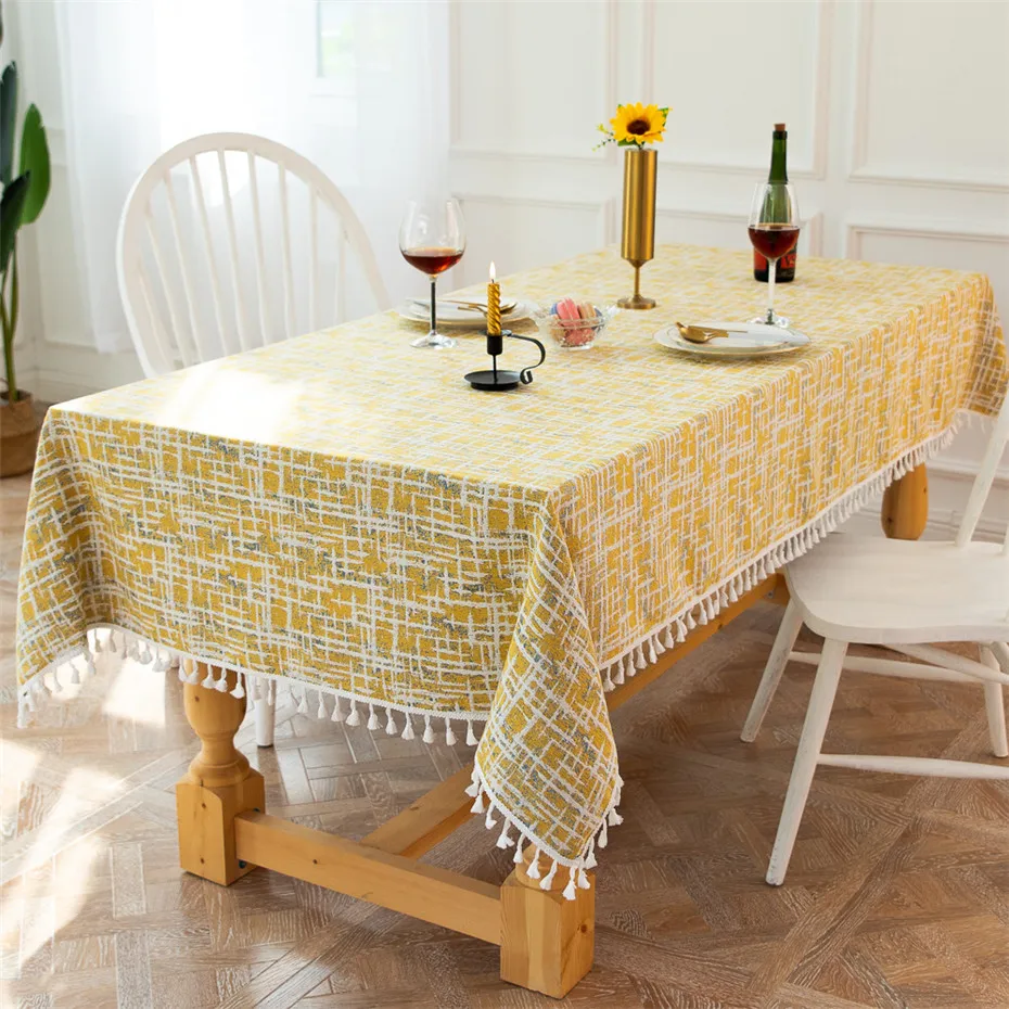 Современная простая клетчатая скатерть из хлопка и льна прямоугольная отлично
