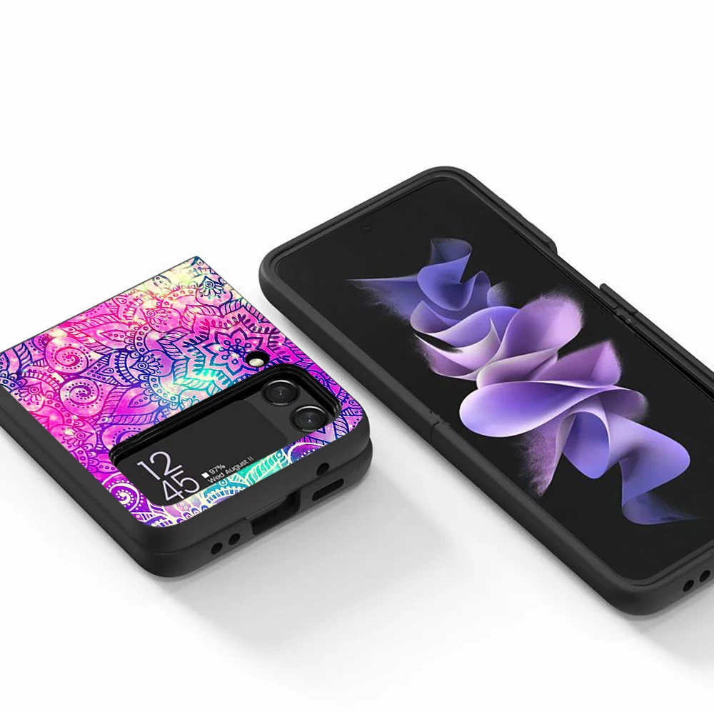 cell phone case for samsung galaxy z flip3 5g black coque z flip 3 hard pc luxury cover zflip3 funda capa mandala sunflower free global shipping