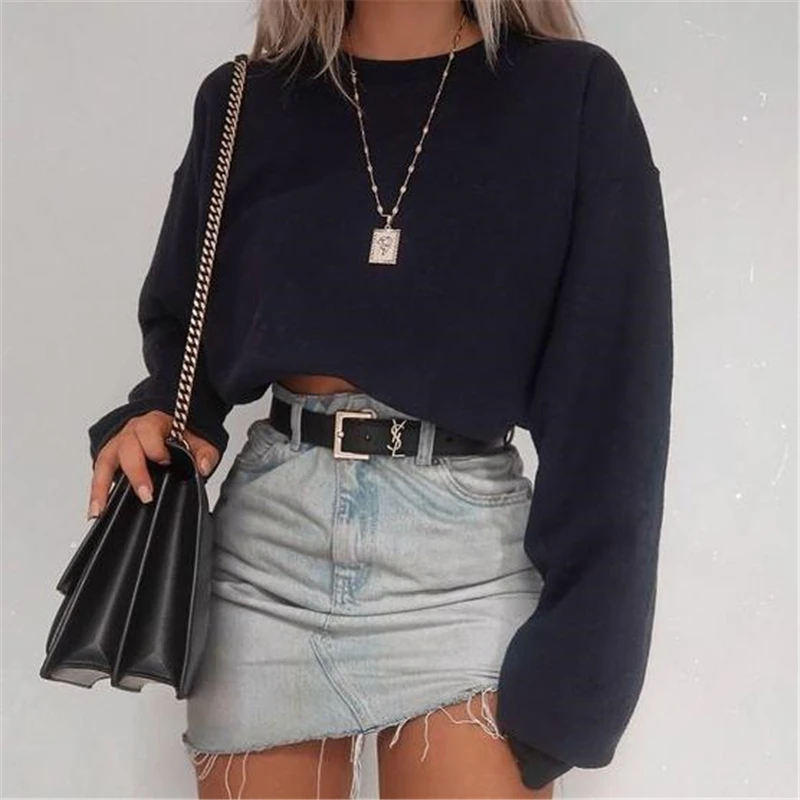 Модная футболка женский укороченный топ осенняя полосатая свободная Женский