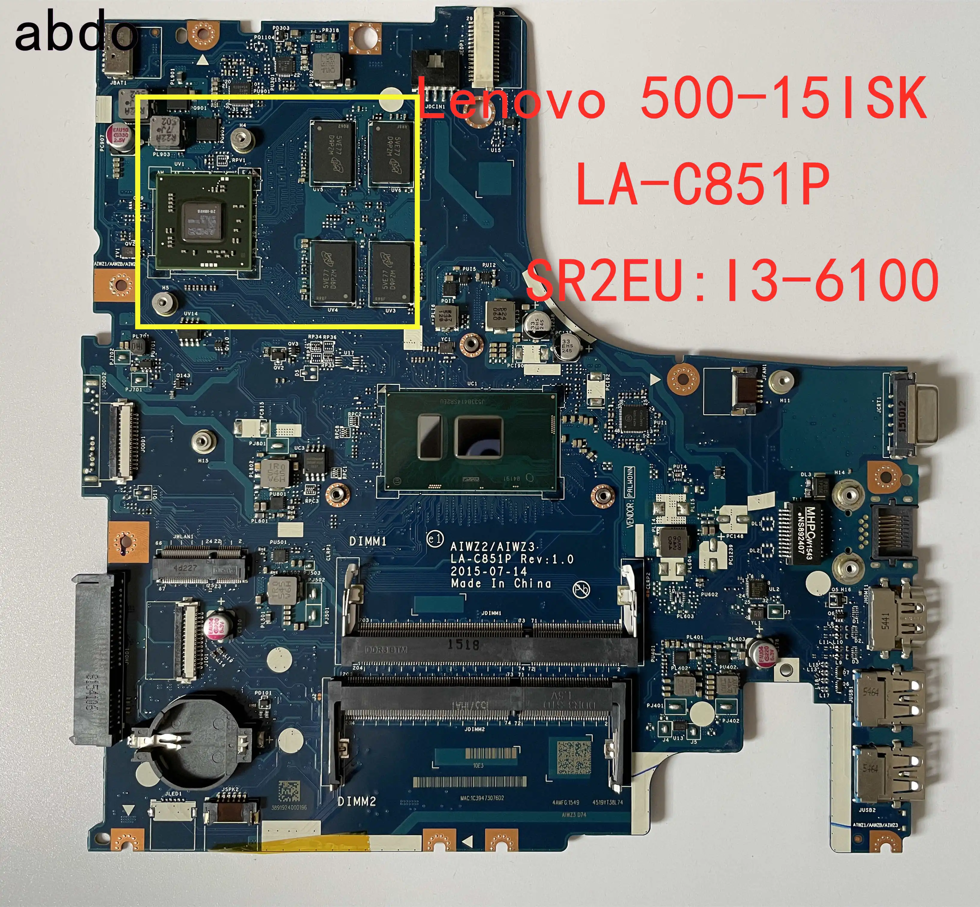 LA C851P материнская плата для ноутбука Lenovo 500 15isk с i3 6100 CPU|Материнские платы