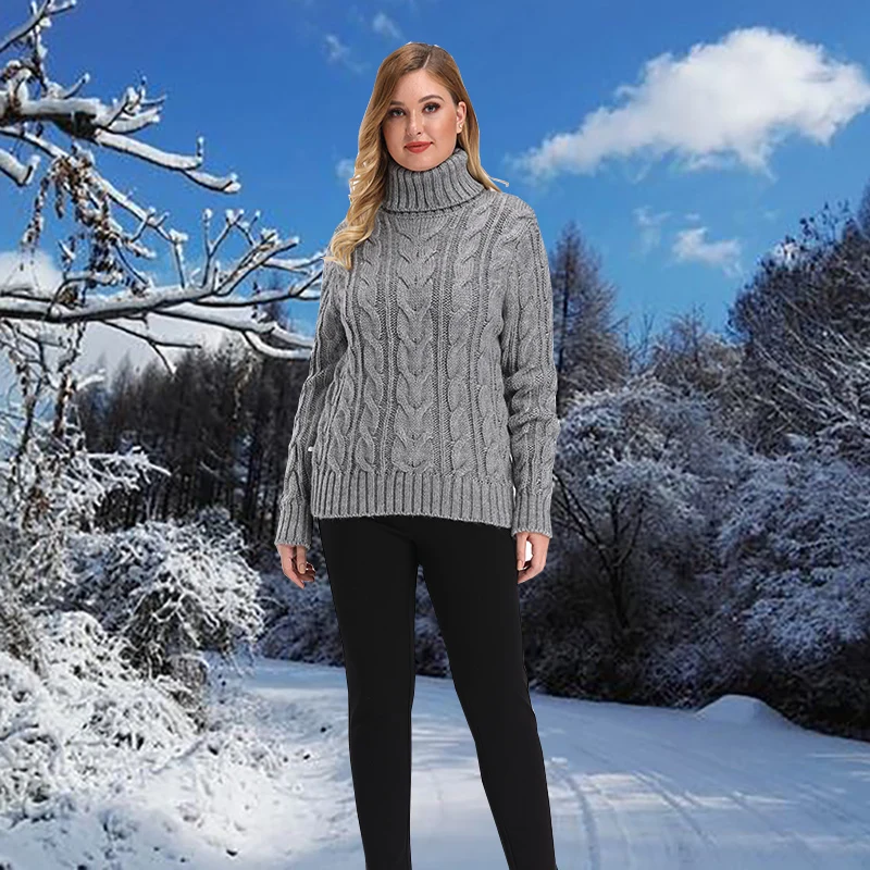 Зима большой размер женский свитер 2020 толстый теплый высокий воротник с длинными