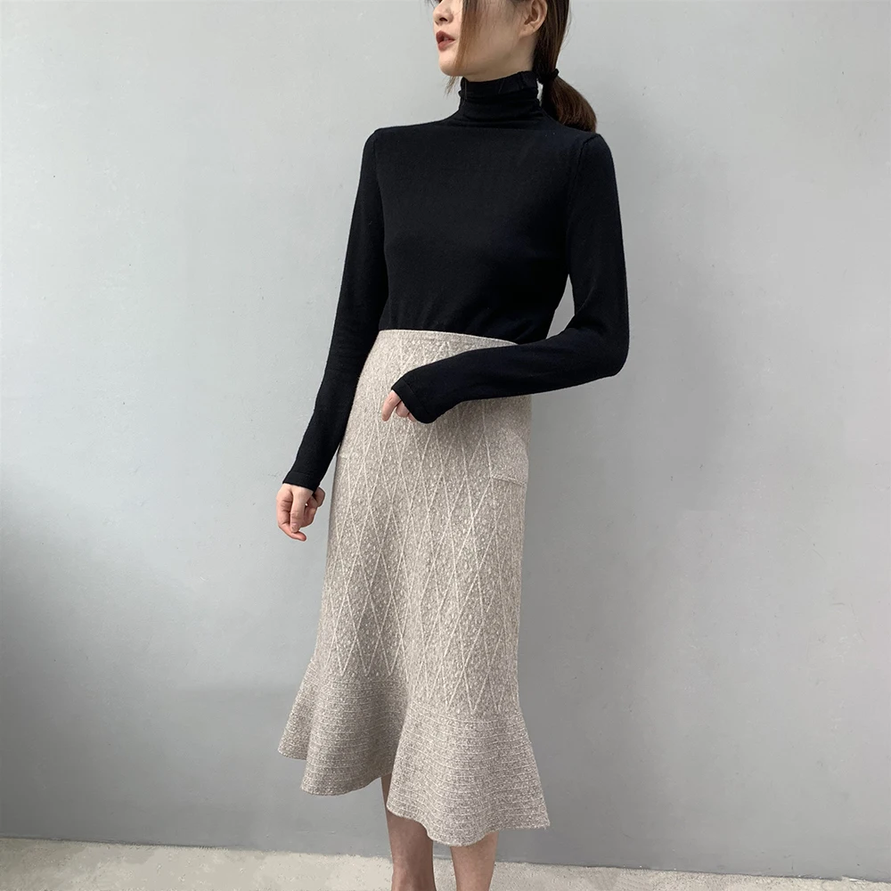 2019 высокая талия винтажная облегающая Вязанная для женщин зимняя длинная юбка