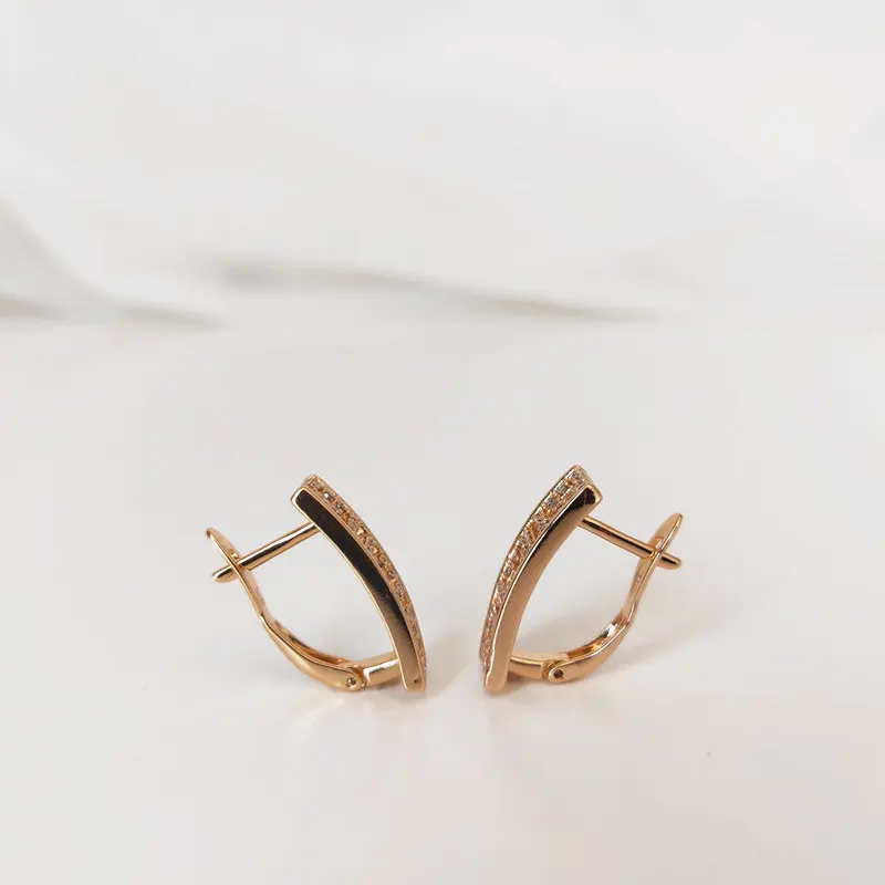 Earrings color 585 rose gold zircon inlaid wedding jewelry anniversary gift fashion exquisite shiny classic small earrings | Украшения и