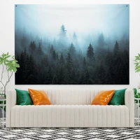 laeacco psychedelic tapestry foggy forest wall hanging blanket home bedroom art decor living room college dorm decortion