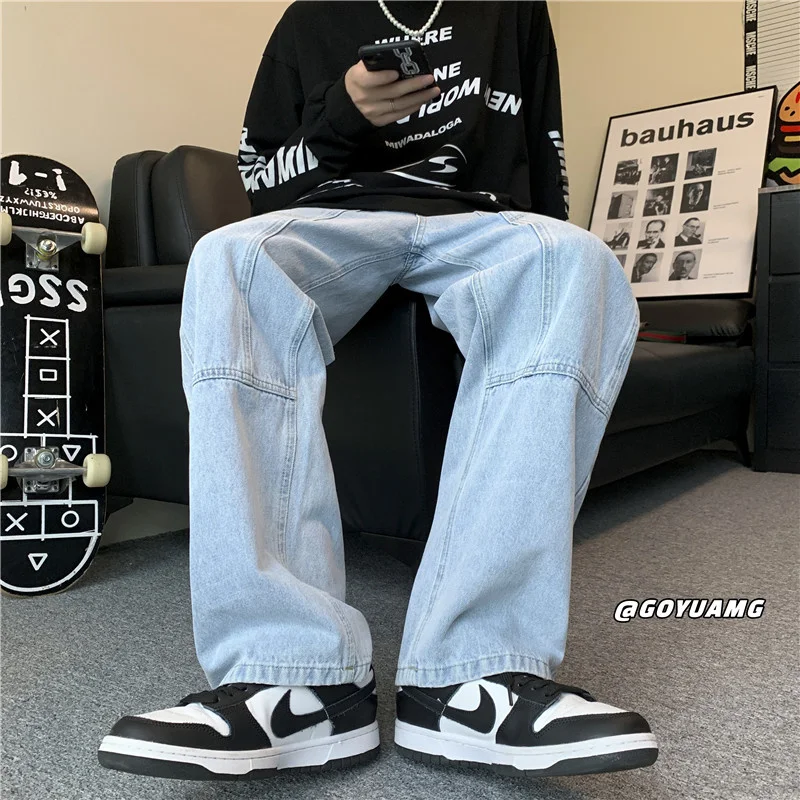Multicolor Baggy Jeans Men Fashion Casual Wide-leg Jeans Mens Japanese Streetwear Loose Hip-hop Straight Denim Trousers Men