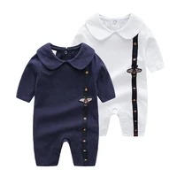 2020 newborn baby boy clothes little bee white dark blue cotton lapels long sleeved toddler girl romper christmas 0 3 months