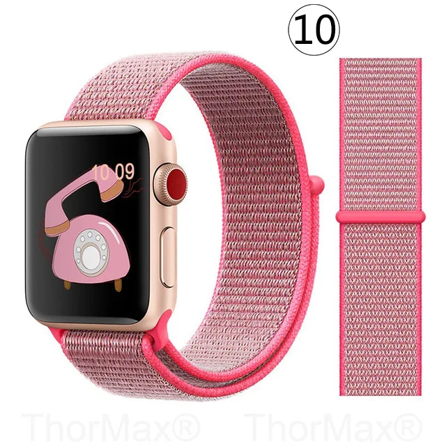 Ремешок для часов Apple Watch 4 серии 5 4 3 мягкий легкий дышащий нейлоновый спортивный ремешок 38 мм 42 мм 40 мм 44 мм Ремешки для наручных часов - Цвет ремешка: 10-Hot Pink