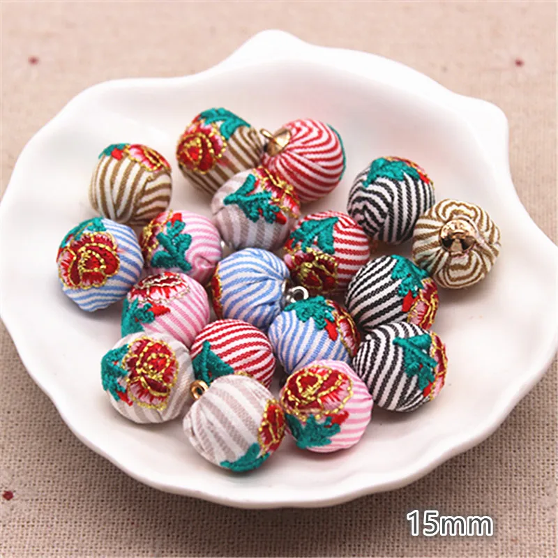 10pcs15mm цветки разных цветов вышитые полосы покрытая тканью круглая круглые бусины