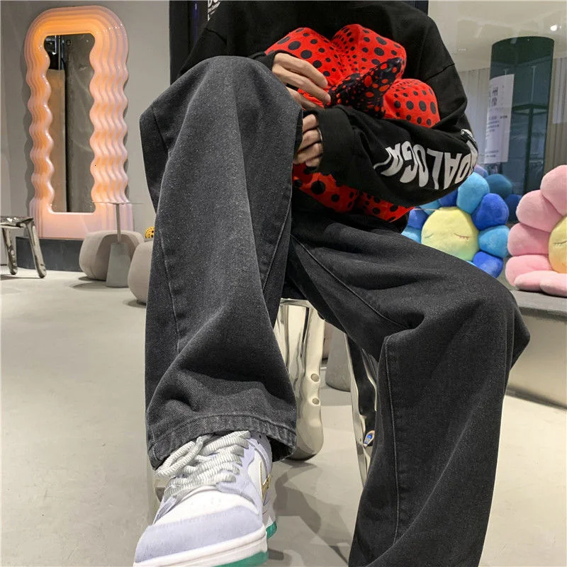 White/Black Baggy Jeans Men Fashion Casual Wide-leg Jeans Men Streetwear Loose Hip-hop Straight Denim Pants Mens Trousers M-2XL