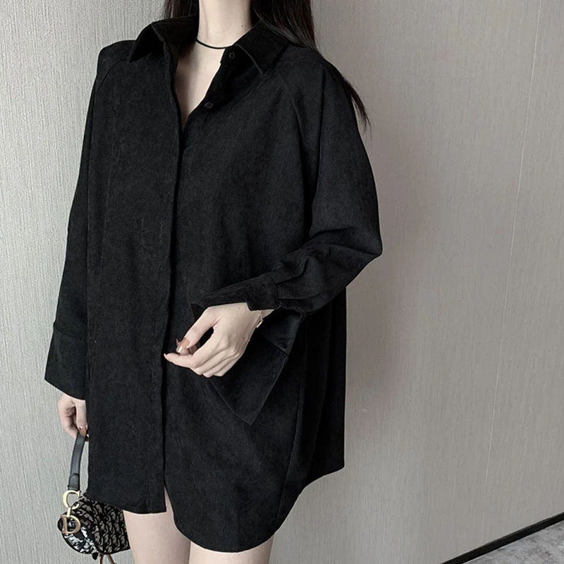Женская Вельветовая рубашка свободного покроя модная черная с длинным рукавом и