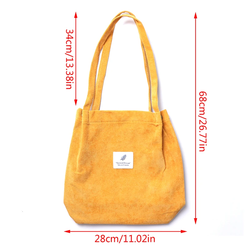 

Reusable Solid Corduroy Shoulder Bags Environmental Shopping Bag Tote Package Crossbody Bags Purses Casual Handbag For Women