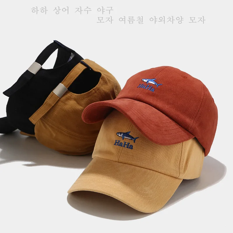 

Hat Female Spring New Cotton Soft Top Baseball Cap Male Korean Couple Wild Small Shark Embroidery Cap Tide