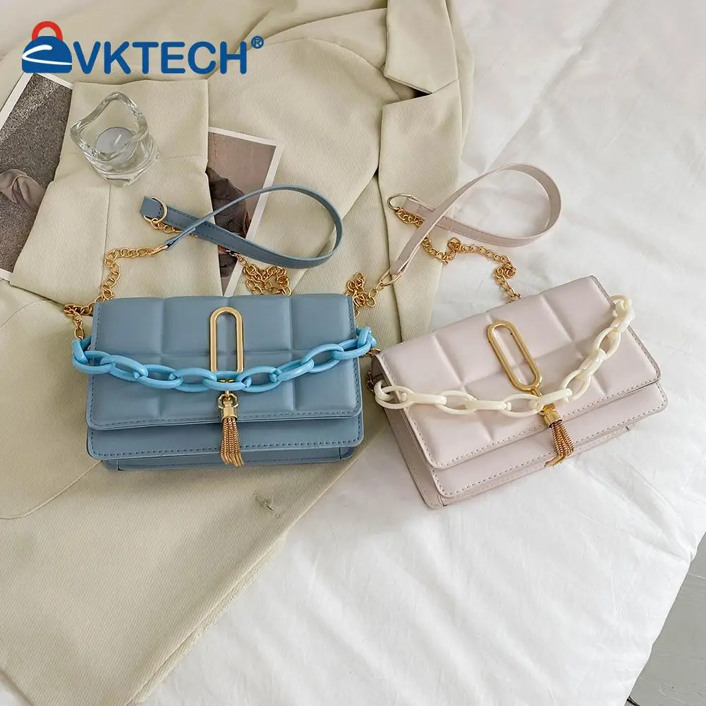 

Женские сумки через плечо, модные женские однотонные сумки-мессенджеры в клетку, мини-кошелек с клапаном на цепочке